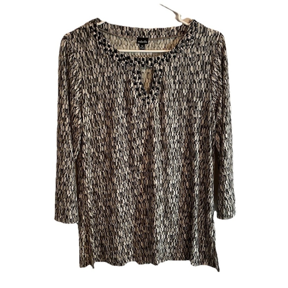 Rafaella Women's‎ - Size M - Blouse Long Sleeve Geometric Stretch Rhinestone Top